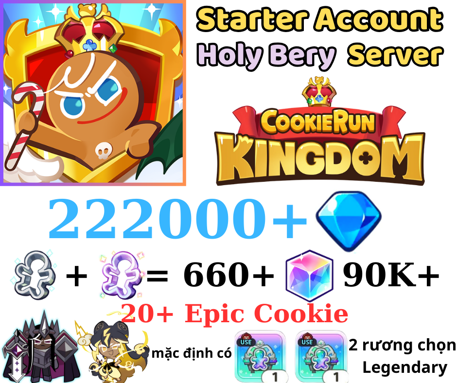 [GLOBAL/HolyBerry]222000+ Gems | Cookie Run: Kingdom Starter Reroll Account